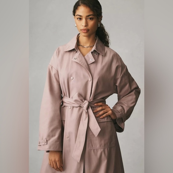 ❤️HP❤️ NWT Size XS (P2P 23.5) Anthropologie oversized Trench Coat (Color: TAUPE) - Picture 5 of 16